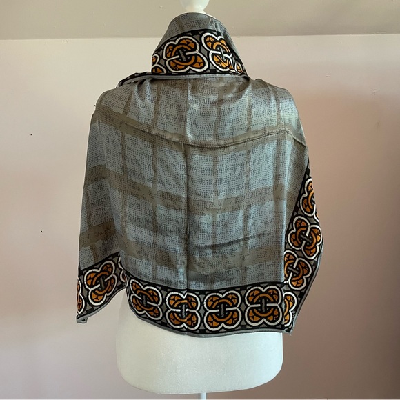 Vera Neumann Vintage Geometric Print Silk Square Scarf Gray and Orange Art Deco - Picture 5 of 8